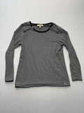 MICHAEL Michael Kors Shirt Womens Large Black Stripe Zip Shoulder Long Sleeve