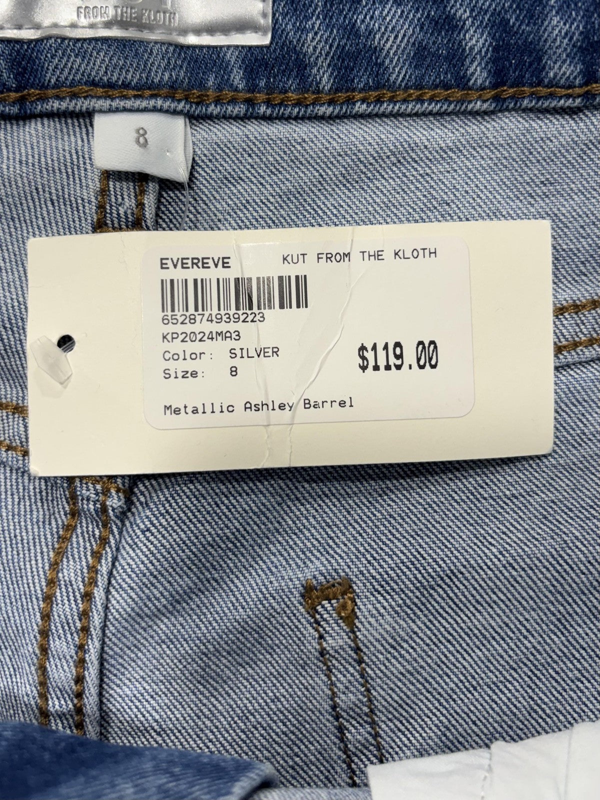 KUT From The Kloth Ashley Slouchy Barrel Jeans Womens 8 Silver High Rise Crop