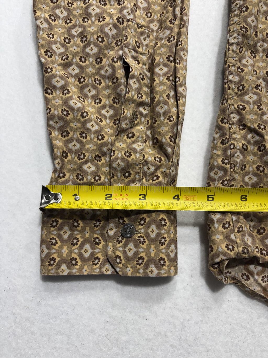 Michael Kors Dress Shirt Mens Large Brown Floral Long Sleeve Tailored Fit