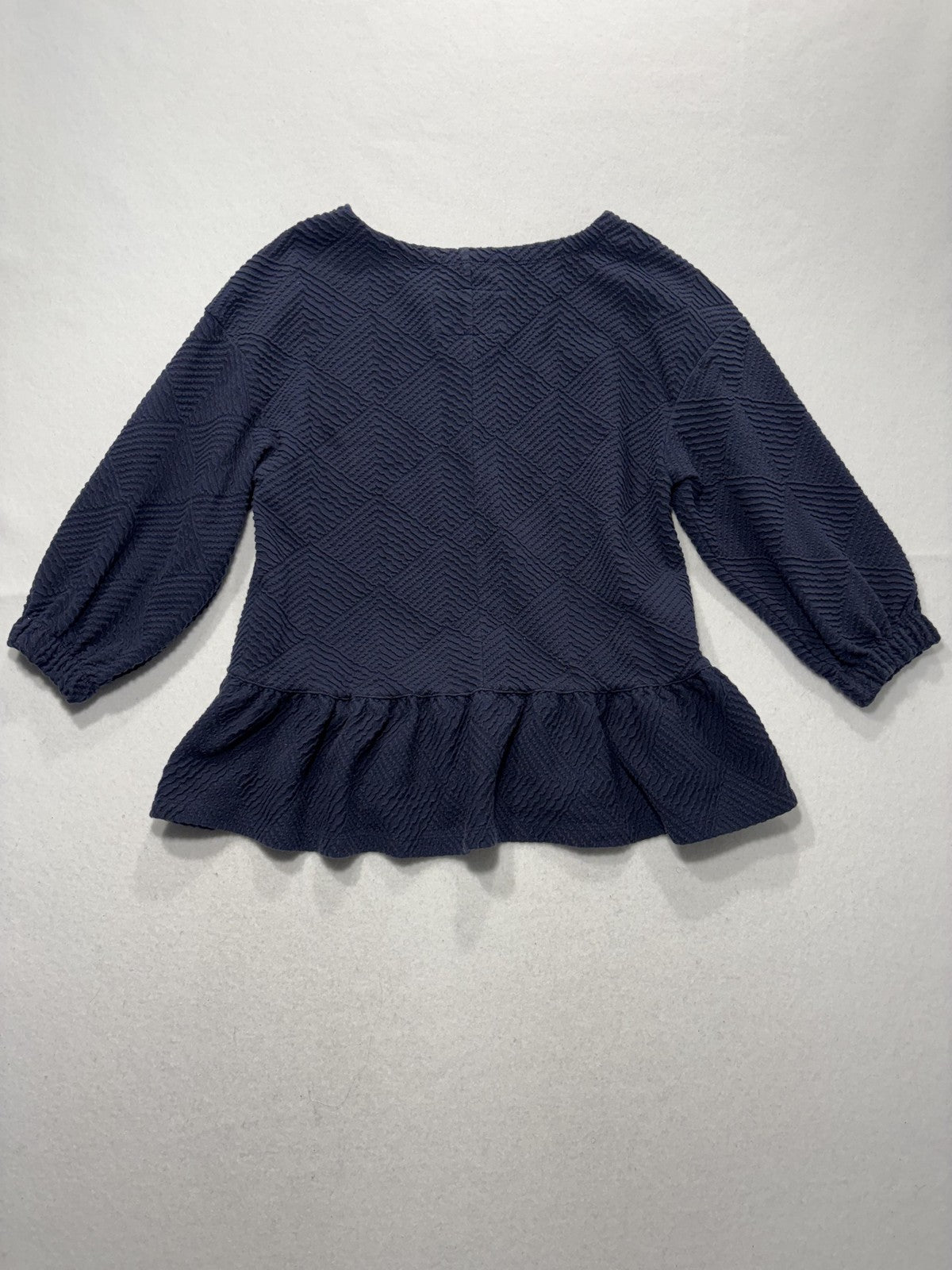 Maeve Blouse Womens XS Blue Textured Crew Neck 3/4 Puff Sleeve Peplum Tunic Top