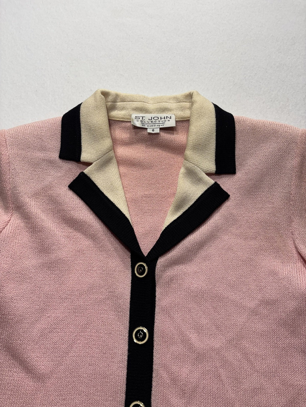 St. John Sweater Womens 6 Pink Collared Button Front Long Knit Cardigan