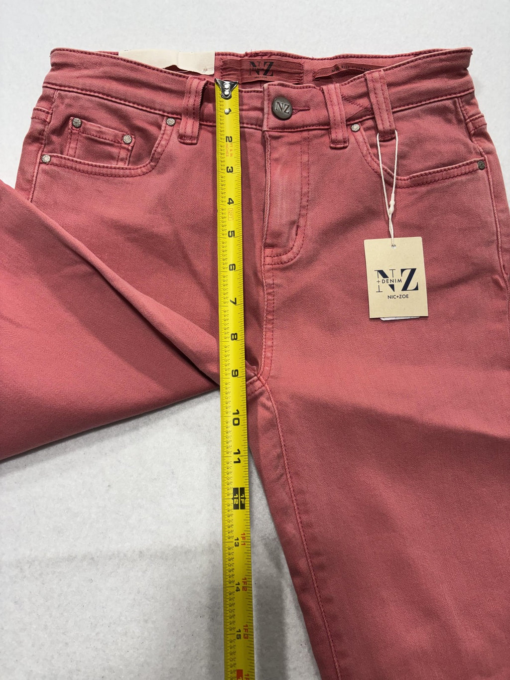 NIC+ZOE Jeans Womens 25 Red Mid Rise Straight Denim NZ Logo 5 Pocket 25x28.5