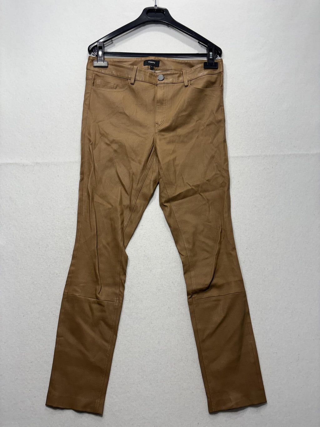 Theory Dress Pants Womens 8 Brown Lamb Leather Bristol Skinny 5 Pocket Zip