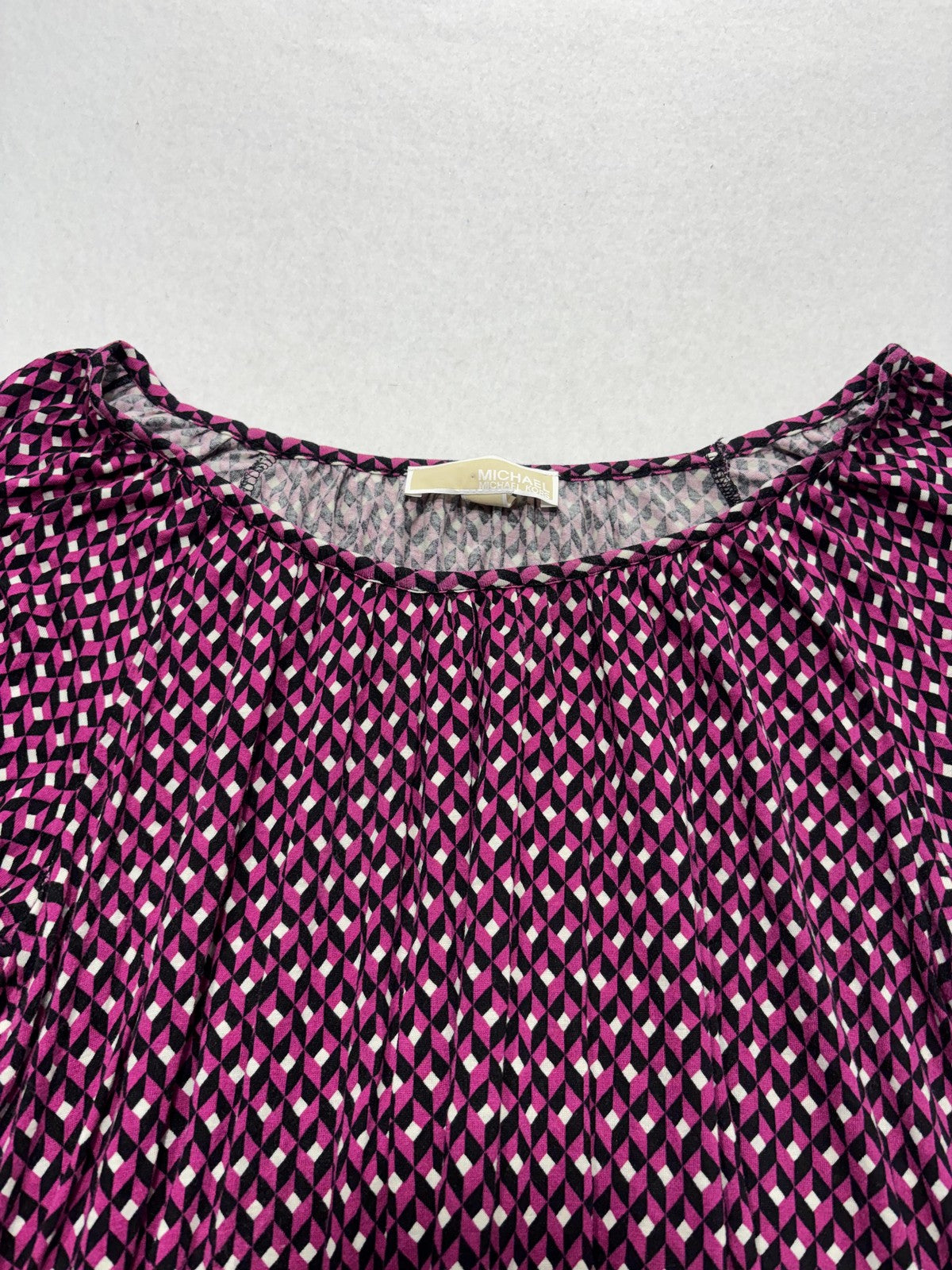 MICHAEL Michael Kors Blouse Womens Small Pink Geometric Scoop Neck Long Sleeve