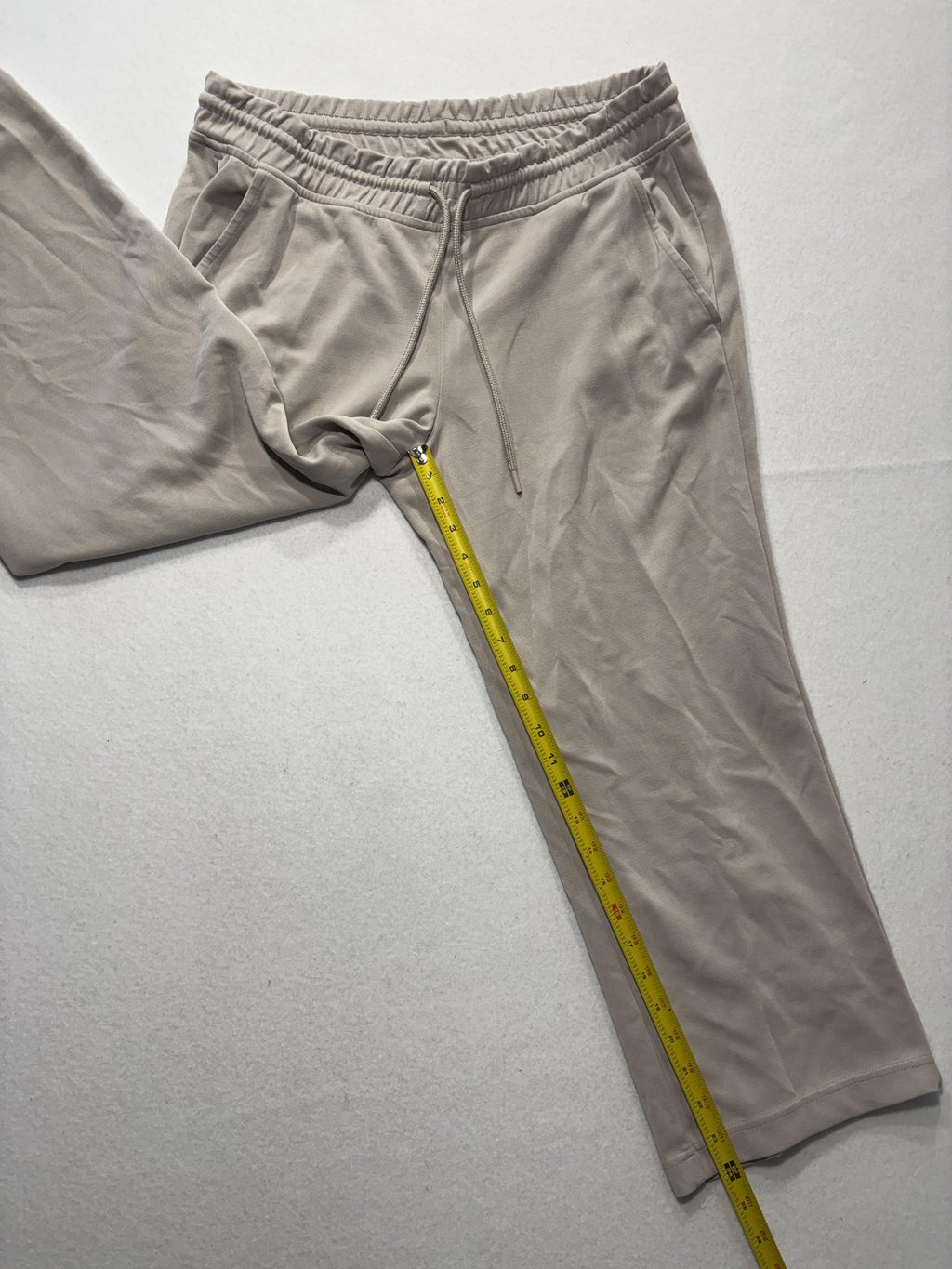 Athleta Pants Womens Large Beige Cropped Wide Leg Drawstring Jersey Lounge