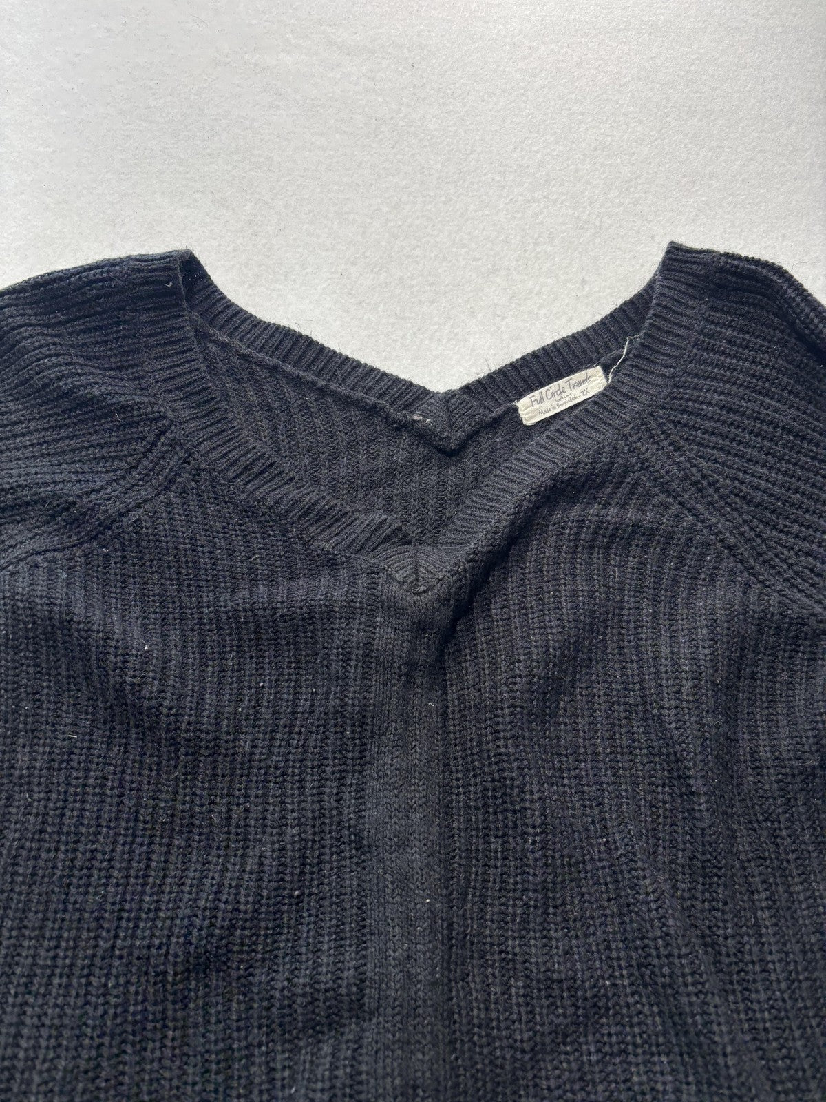 Full Circle Trends Sweater Womens 2X Plus Black V Neck Waffle Knit Drawstring
