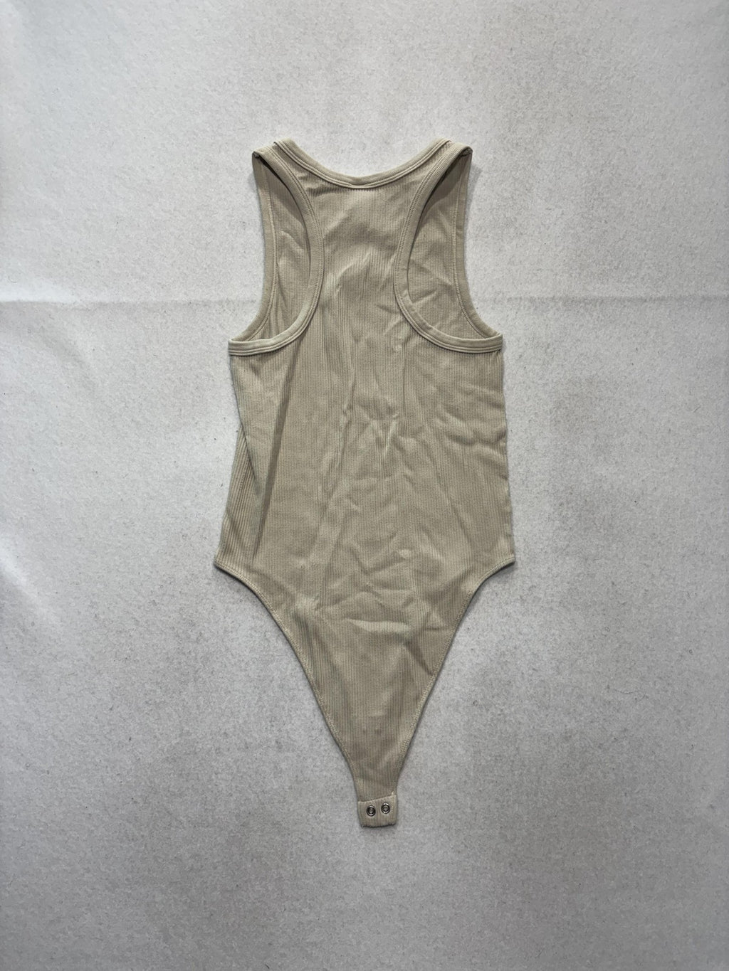 Love Charm Womens Medium Beige Ribbed Knit Tank Bodysuit Racerback Snap 8371JN
