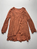 Free People Dress Womens Small Orange Scoop Neck Crochet Long Sleeve Boho Swing