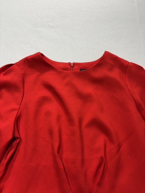 Banana Republic Blouse Womens 6 Red Long Sleeve Peplum Round Neck Zip Back Top