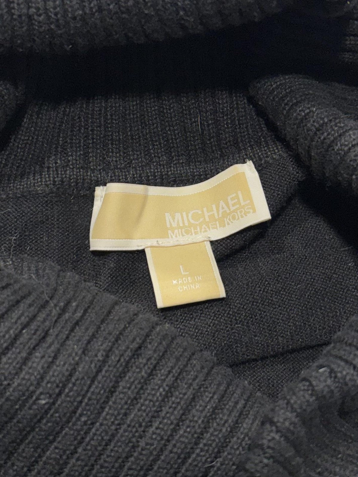 MICHAEL Michael Kors Sweater Womens Large Black Turtleneck Fringe Knit