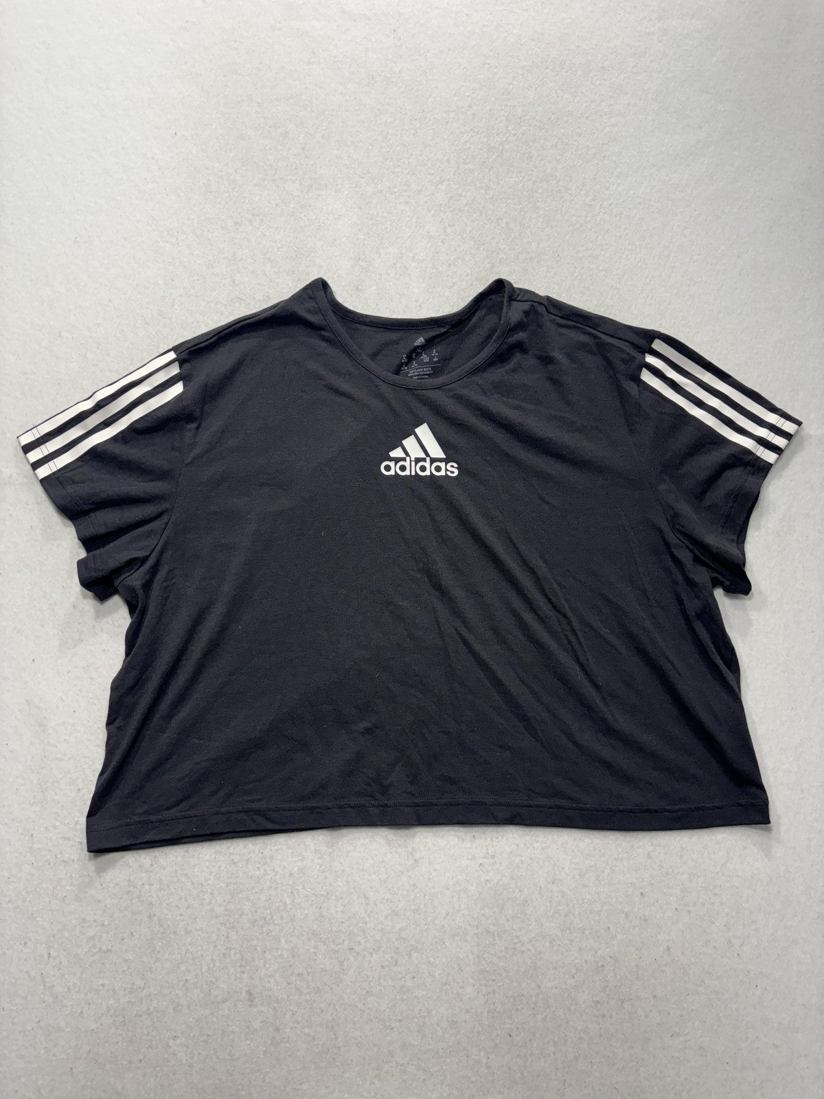 Adidas AEROREADY Shirt Womens XL Black Cropped 3 Stripe Logo HA1192 Athletic Top