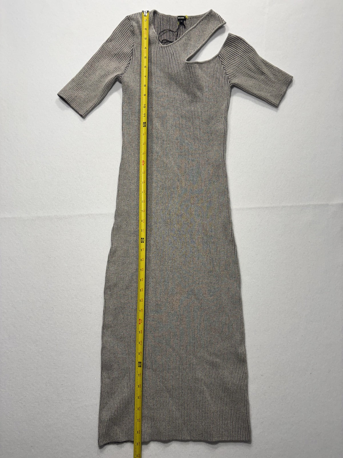 Monrow Sweater Dress Womens XS Gray Ribbed V Neck Cutout Bodycon Long Knit