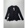 Chan Luu Cardigan Womens XS Black Fringe Sequin Knit Open Front Boho Long Sleeve