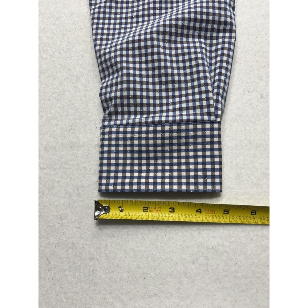Quieti Dress Shirt Mens Large Blue Gingham Non Iron Performance Long Sleeve