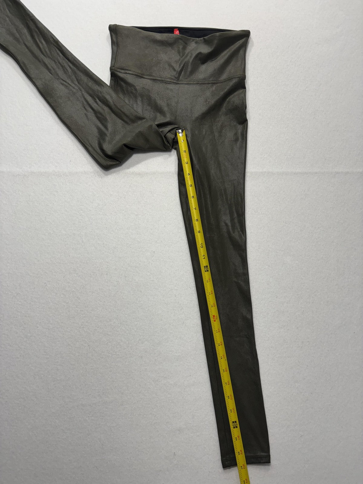 Spanx Leggings Womens Small Olive Faux Leather High Rise Shaping Pull On