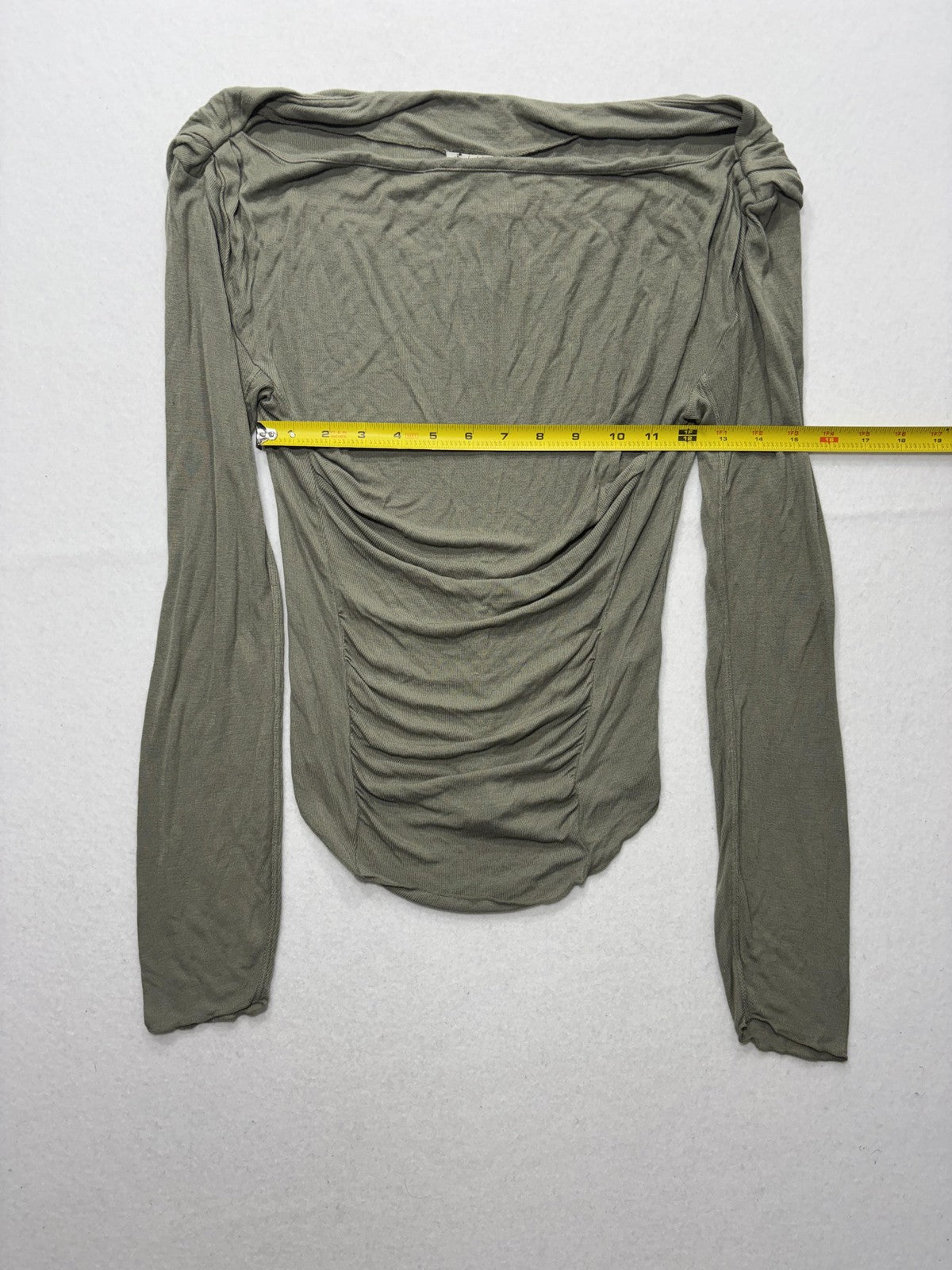 Free People Shirt Womens XS Green Off Shoulder Ruched Long Sleeve Jersey