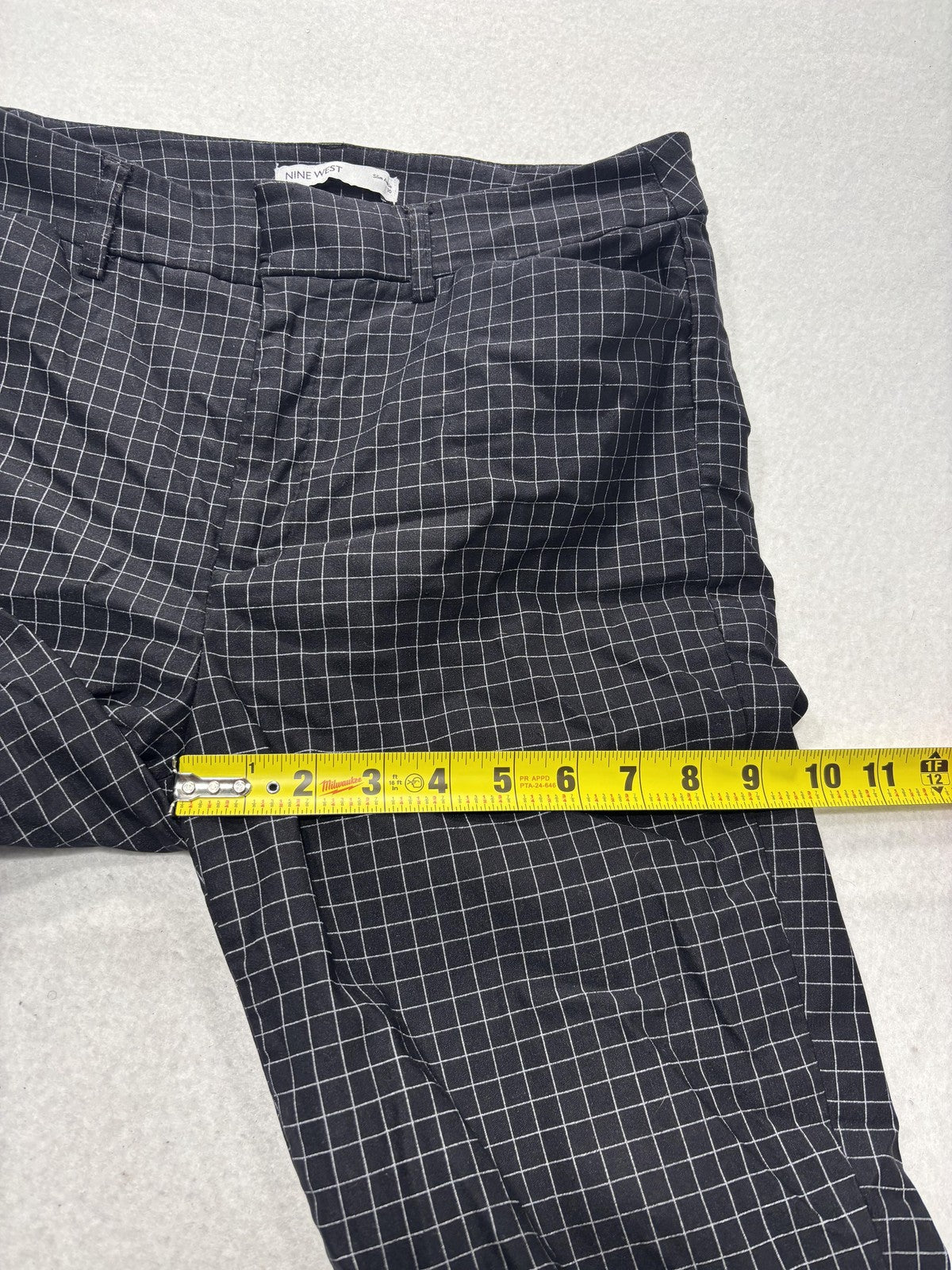 Nine West Dress Pants Womens 10 Black Check Slim Ankle Tapered Stretch Work