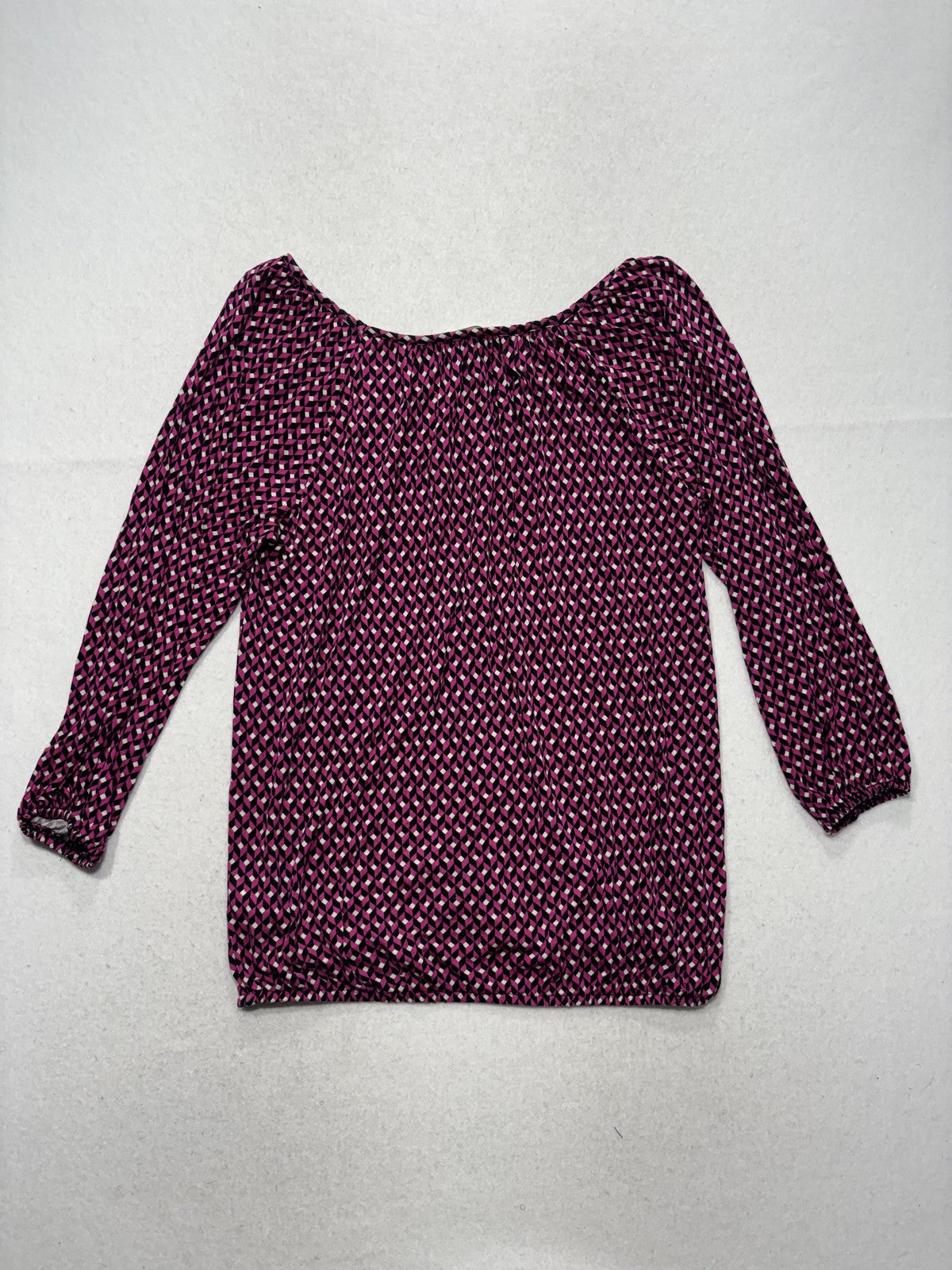 MICHAEL Michael Kors Blouse Womens Small Pink Geometric Scoop Neck Long Sleeve