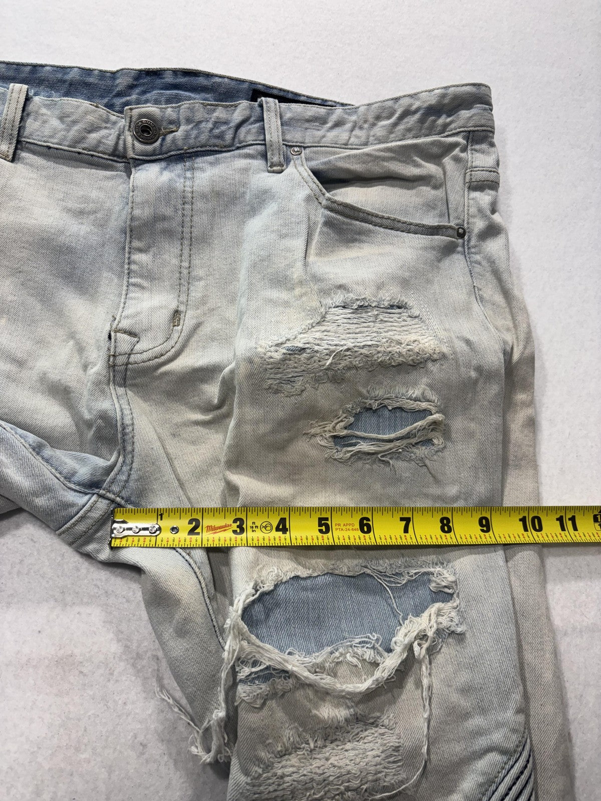 Smoke Rise Jeans Mens 38x34 Blue Light Wash Distressed Moto Biker Slim Tapered