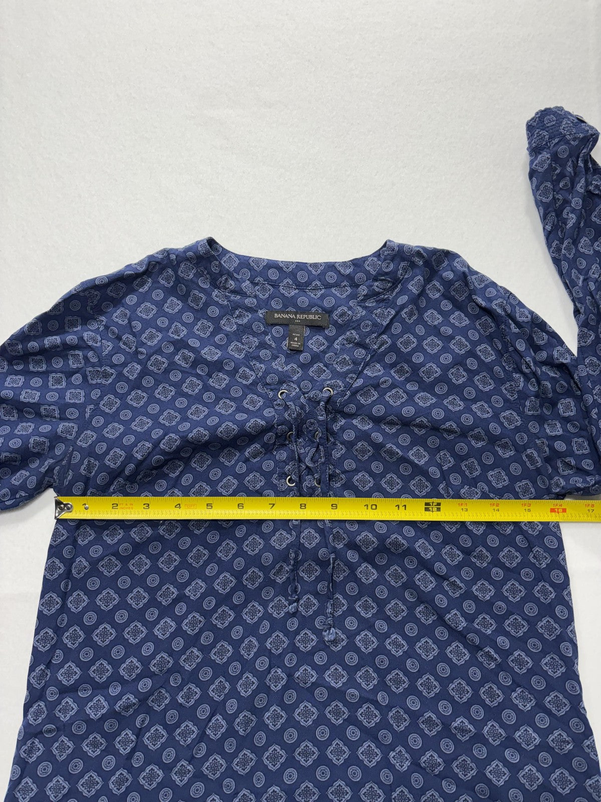Banana Republic Dress Womens 4P Blue Geometric V Neck Long Sleeve Shirt Dress