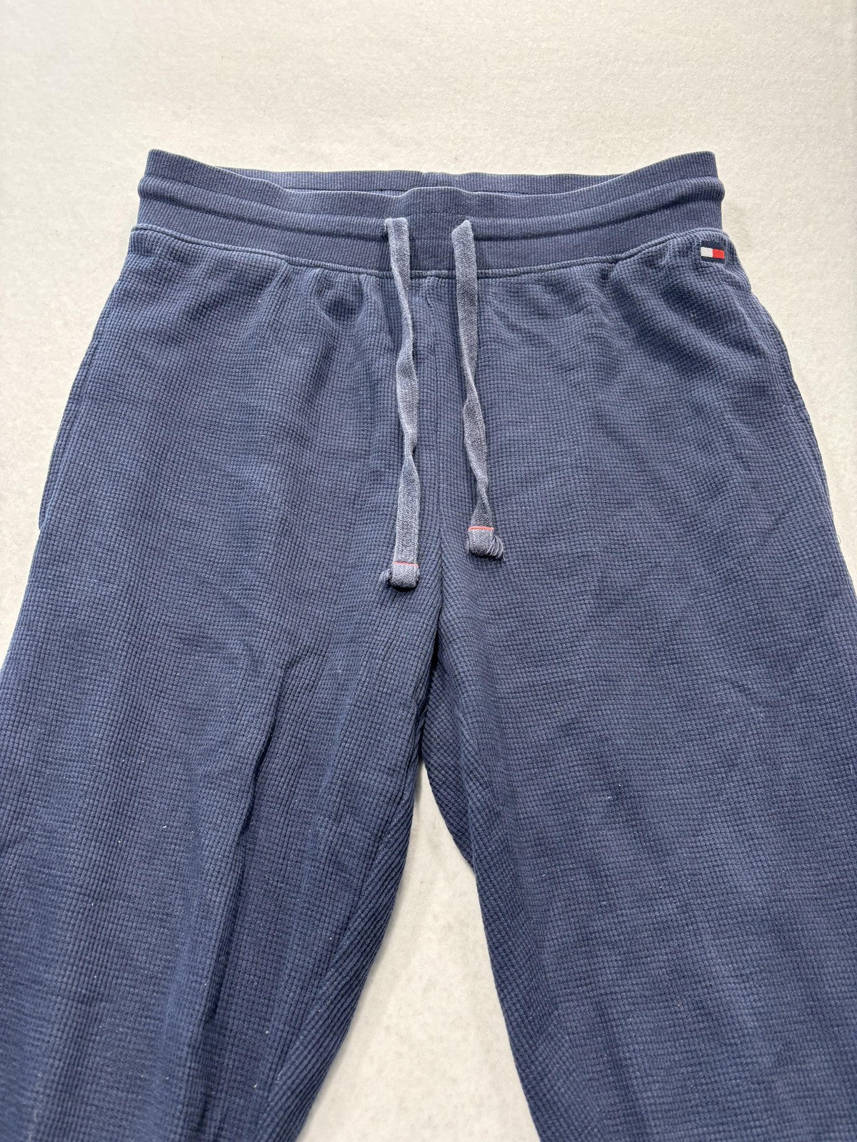 Tommy Hilfiger Lounge Pants Mens Small Blue Thermal Waffle Jogger Cuffed Logo