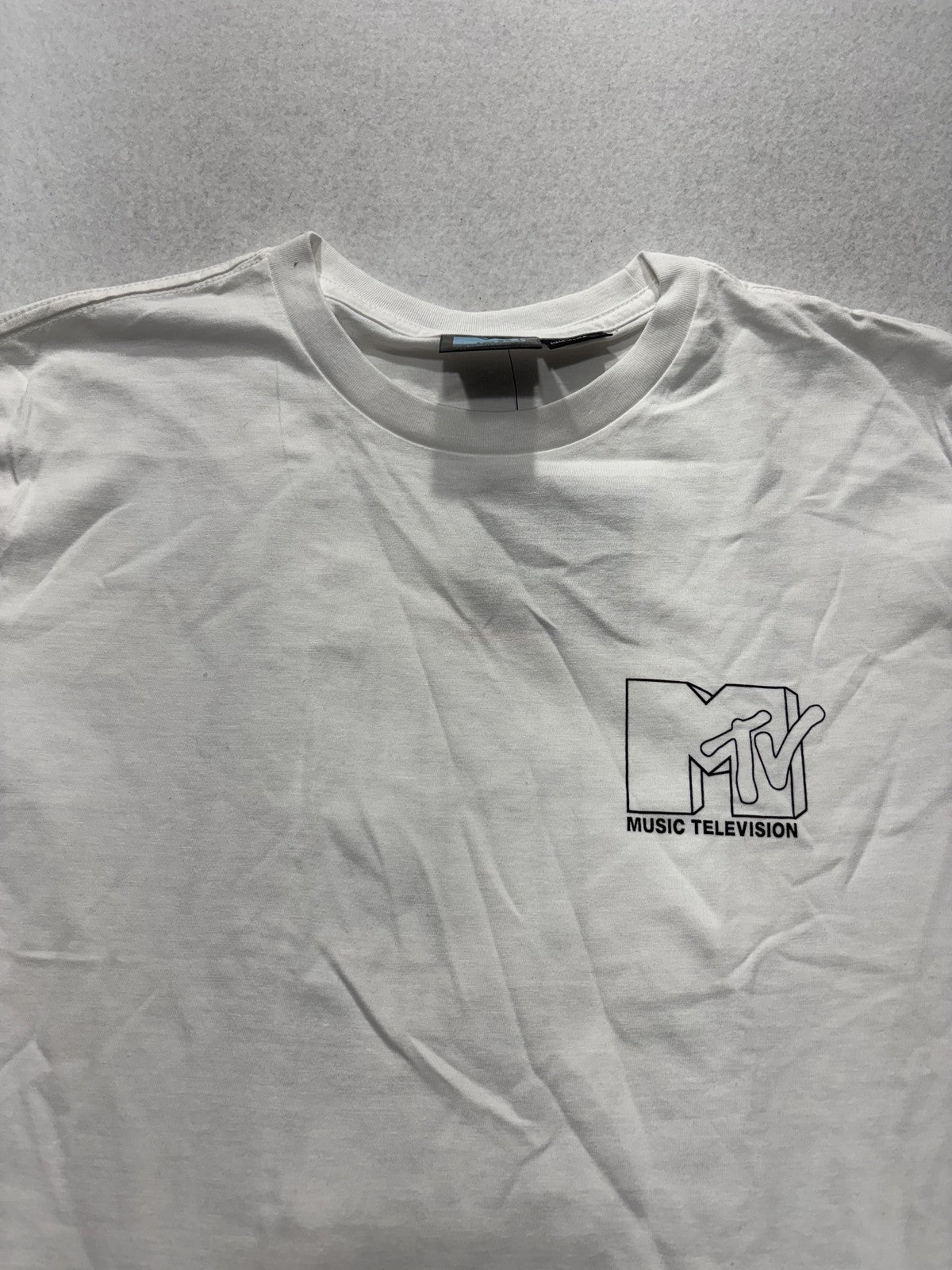 MTV Shirt Mens Medium White Music Television Logo Graphic Tee Tbar Collab