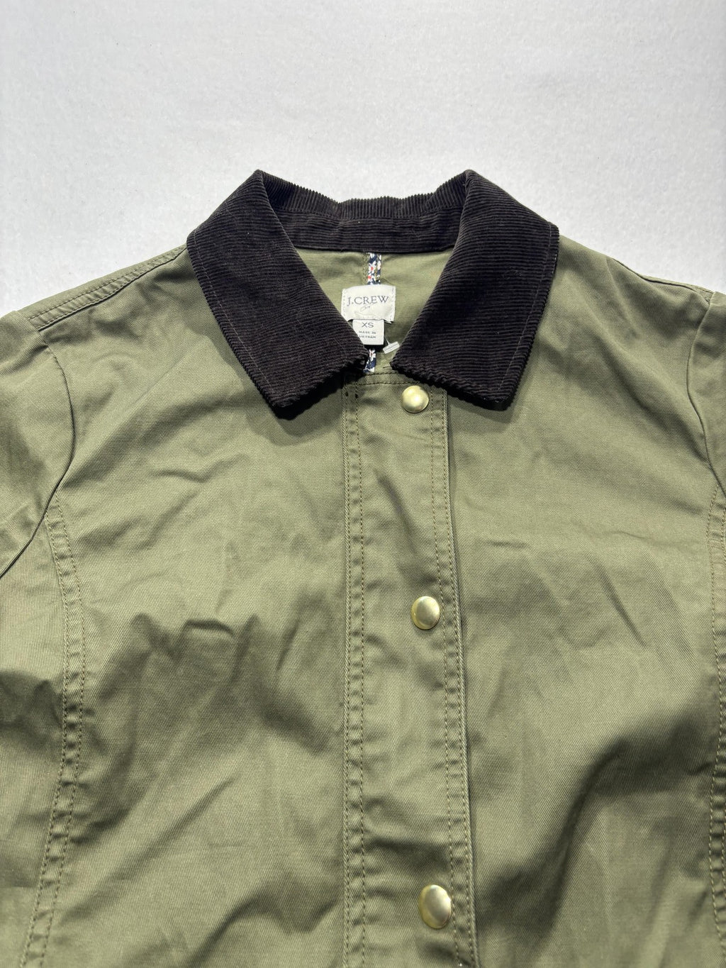 J.Crew Jacket Womens XS Green Utility Military Corduroy Collar Full Zip Pockets