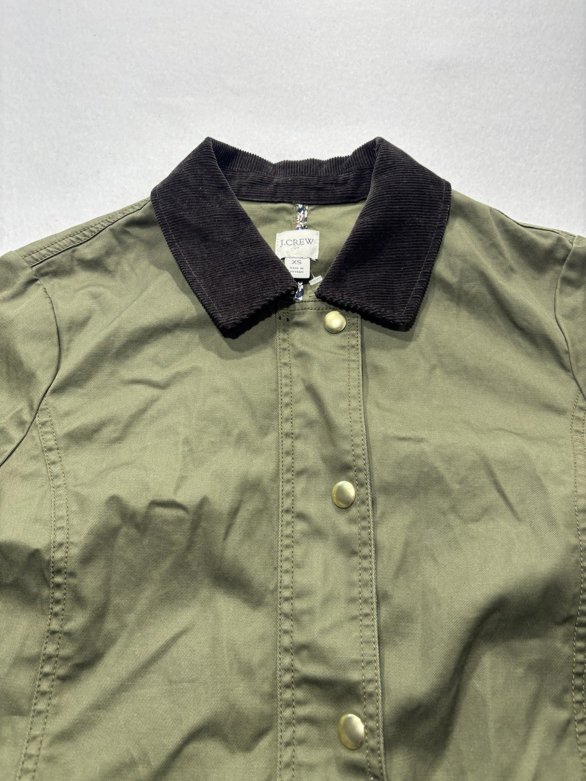 J.Crew Jacket Womens XS Green Utility Military Corduroy Collar Full Zip Pockets