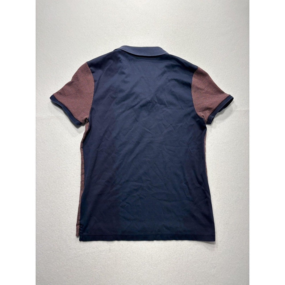 Hugo Boss Polo Shirt Mens Medium Blue Slim Fit Geometric Knit Short Sleeve