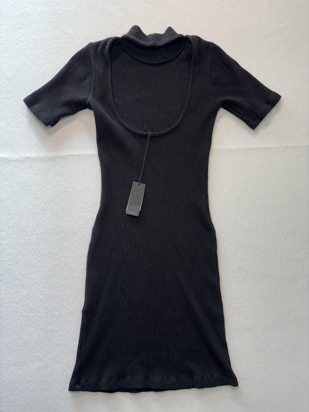 Monrow Dress Womens XS Black Ribbed Mock Neck Short Sleeve Bodycon Cutout Mini