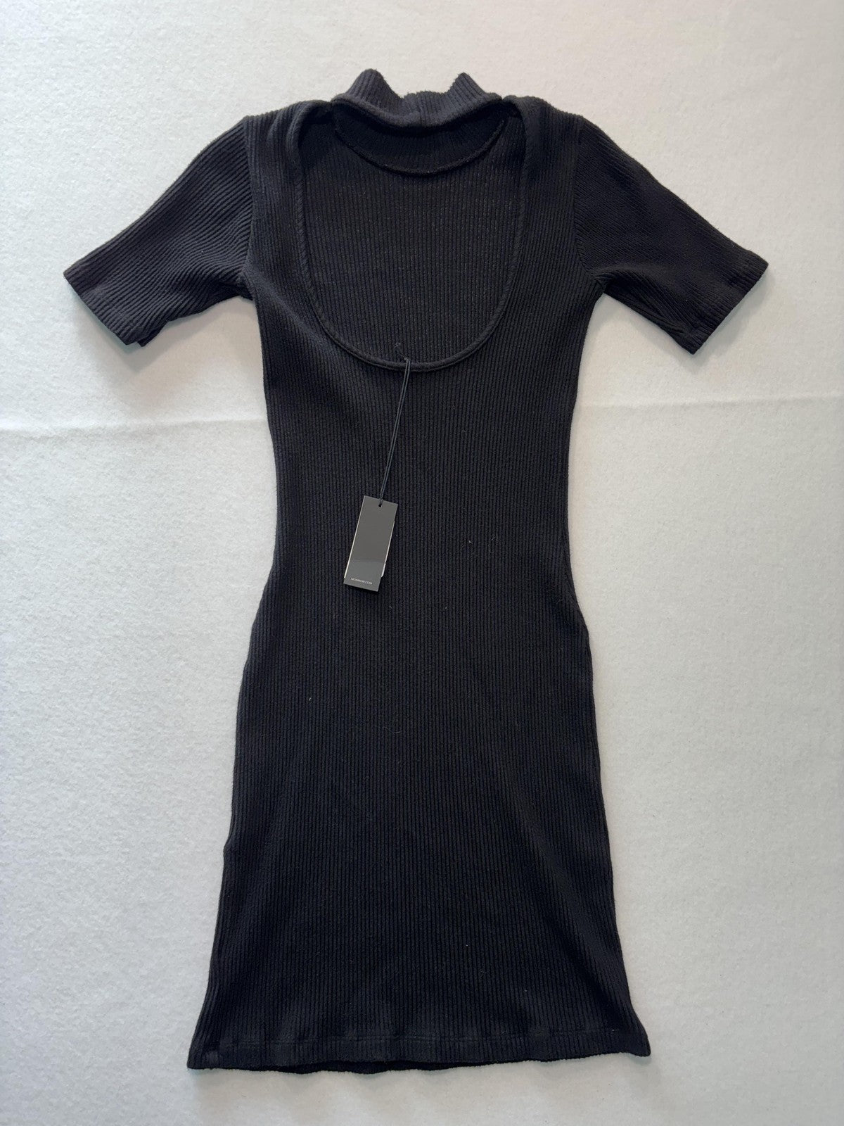Monrow Dress Womens XS Black Ribbed Mock Neck Short Sleeve Bodycon Cutout Mini