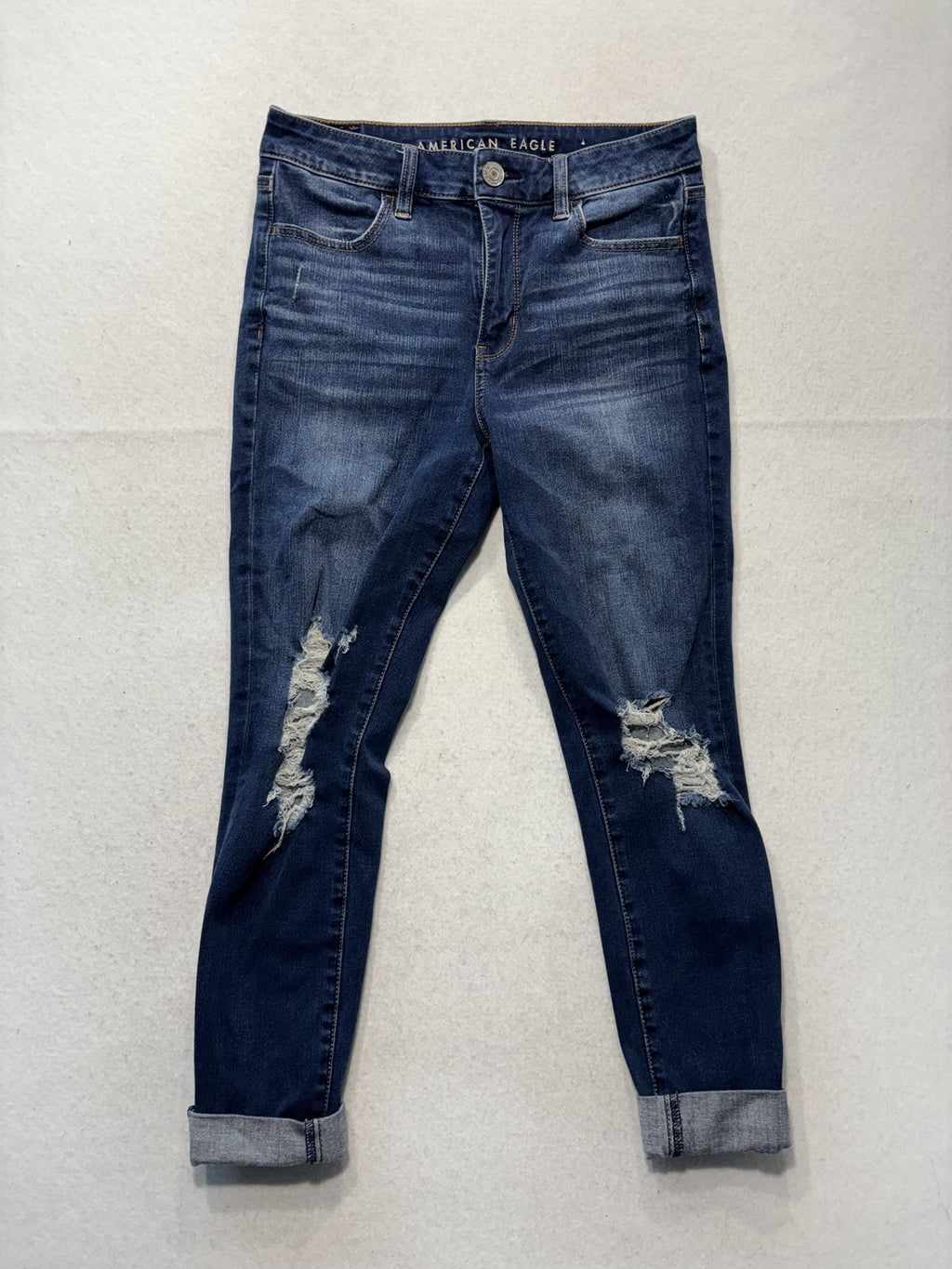 American Eagle High Rise Jegging Jeans Womens 8 Medium Wash Distressed 30x24.5