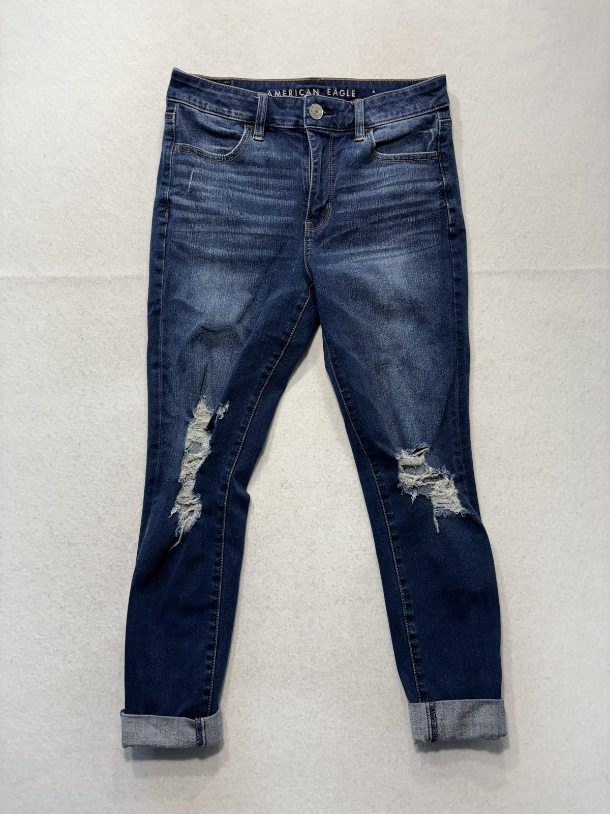 American Eagle High Rise Jegging Jeans Womens 8 Medium Wash Distressed 30x24.5