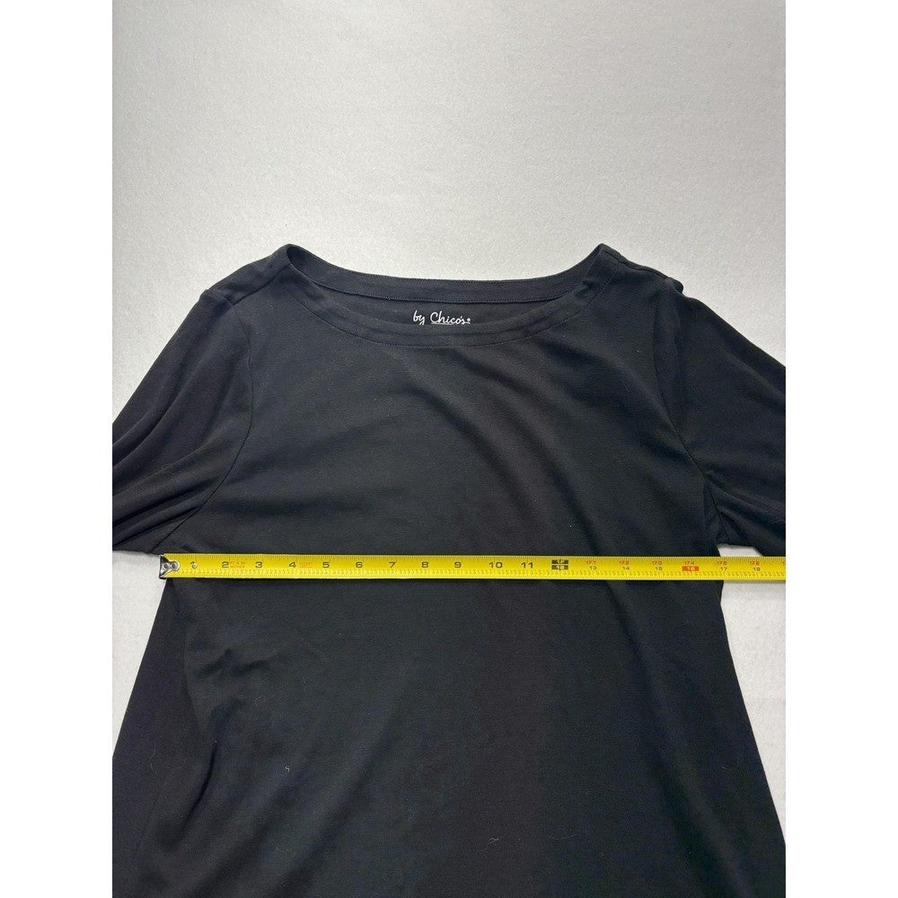 Chico's Shirt Womens 2 Black Boat Neck 3/4 Sleeve Cotton Jersey Tee Casual Top