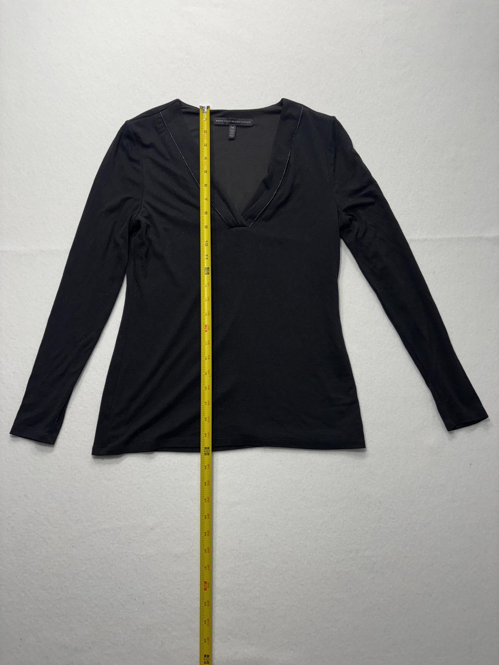 White House Black Market Shirt Womens XS Black Deep V Neck Long Sleeve Jersey