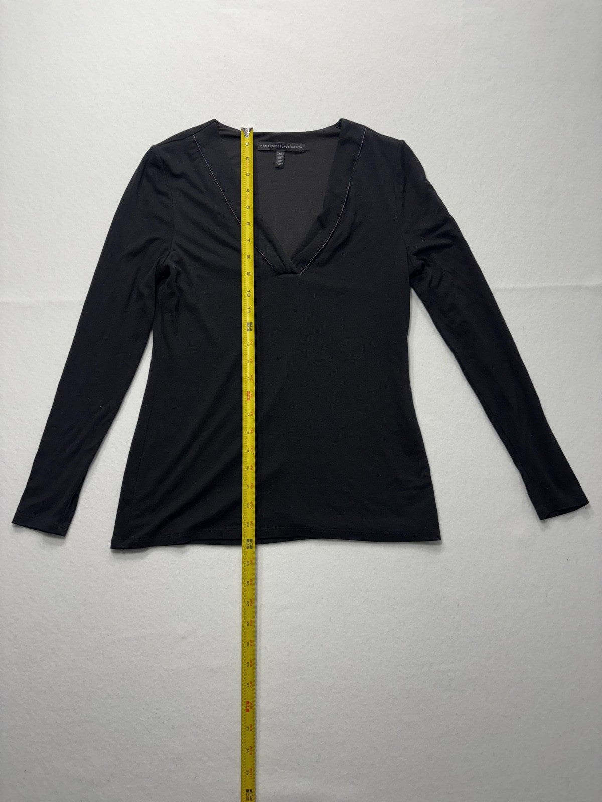 White House Black Market Shirt Womens XS Black Deep V Neck Long Sleeve Jersey