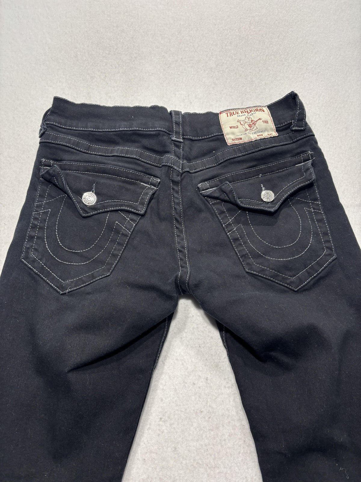True Religion Ricky Relaxed Straight Jeans Mens 32x32 Black Dark Wash Stretch