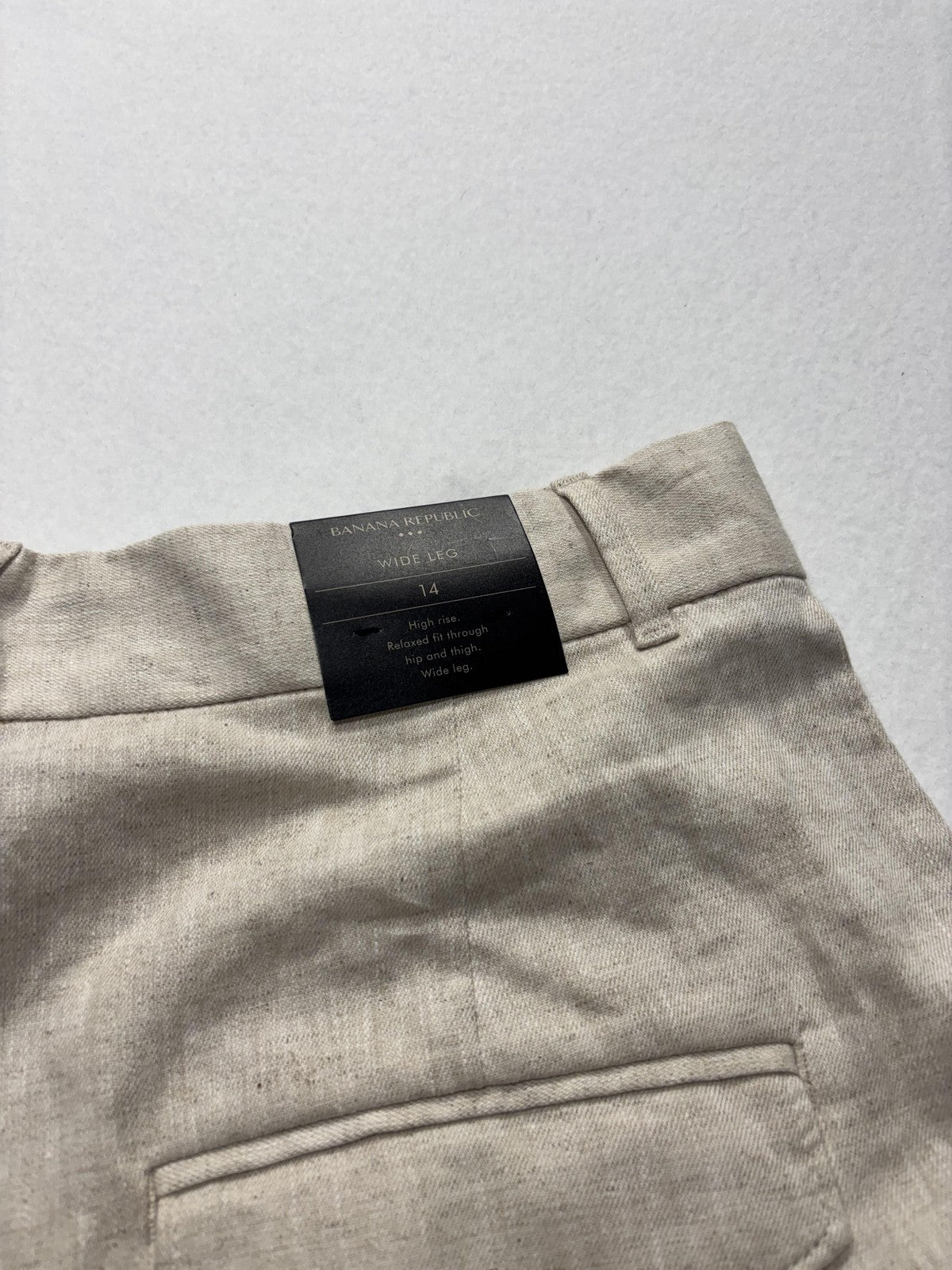 Banana Republic Dress Pants Womens 14 Beige Linen Wide Leg High Rise Relaxed