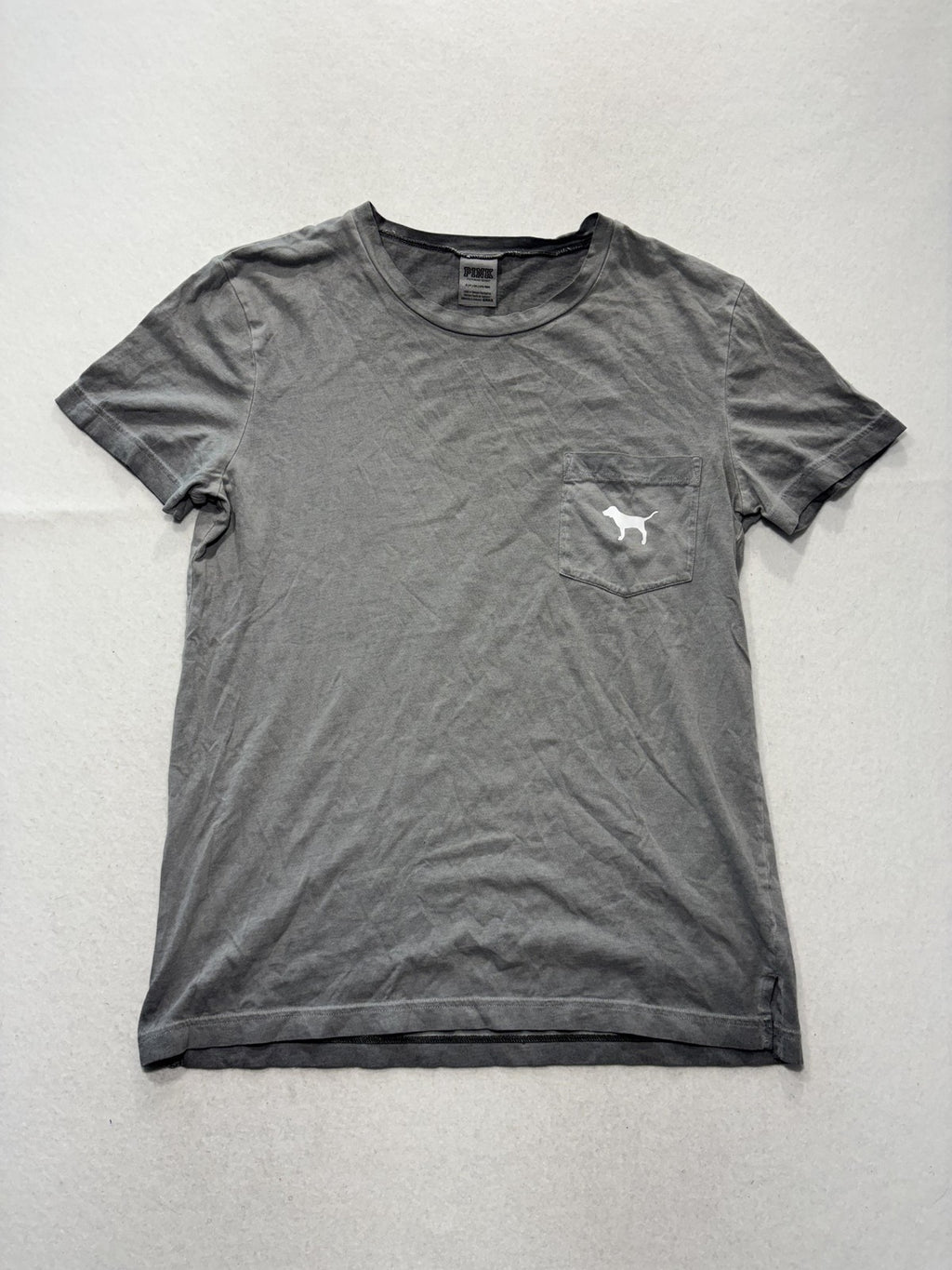 PINK Victoria's Secret Shirt Womens S Gray Pocket Dog Logo Tee Summer Casual
