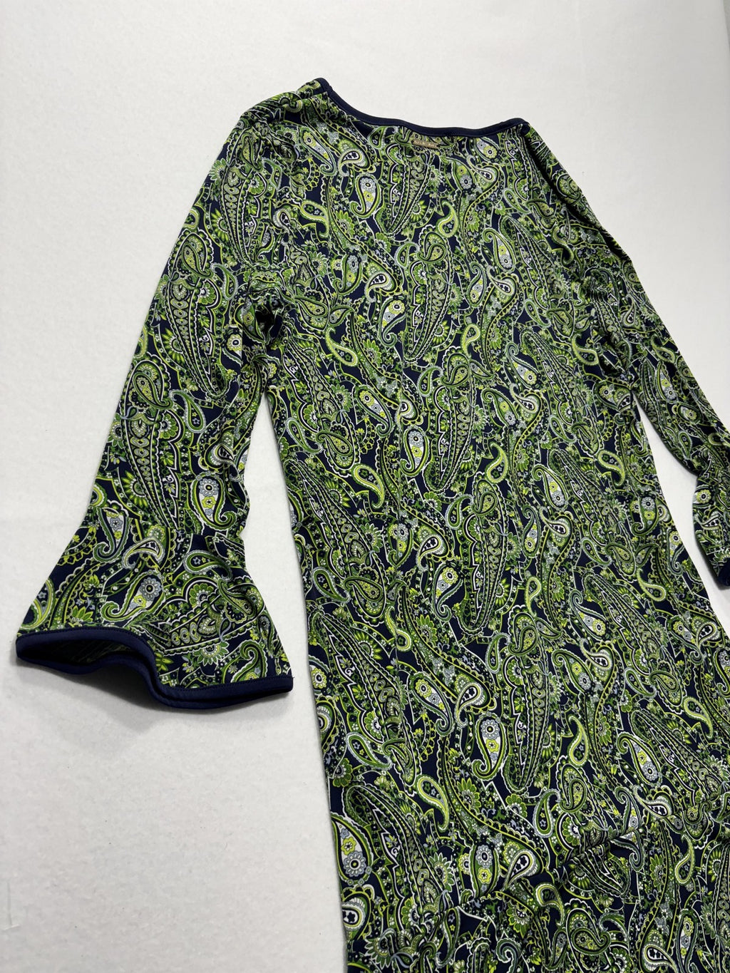 MICHAEL Michael Kors Dress Womens Large Blue Green Paisley Shift Bell Sleeve