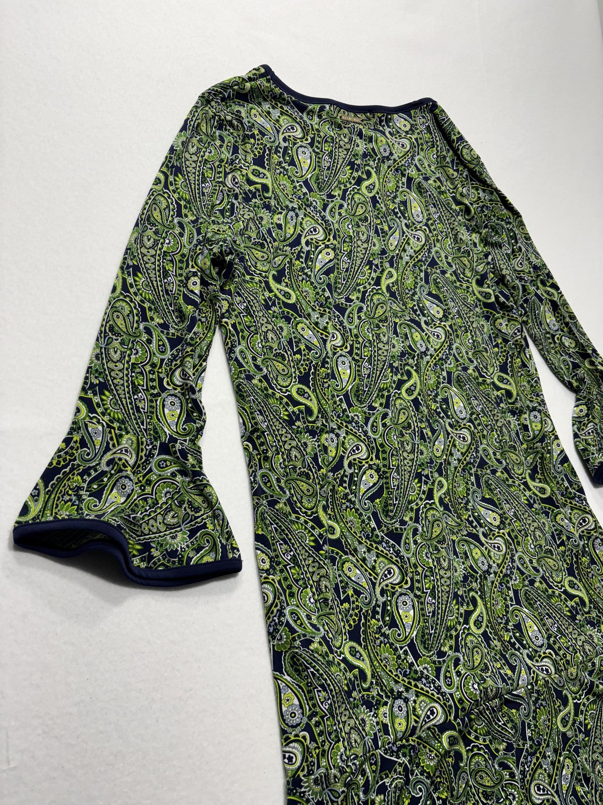 MICHAEL Michael Kors Dress Womens Large Blue Green Paisley Shift Bell Sleeve