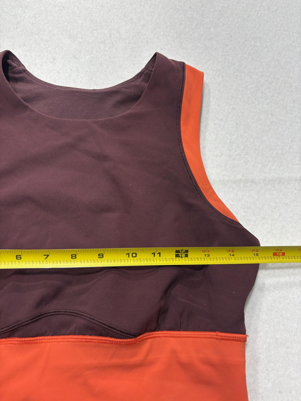 Lululemon Sports Bra Womens 10 Burgundy Orange Colorblock Longline Top Athletic