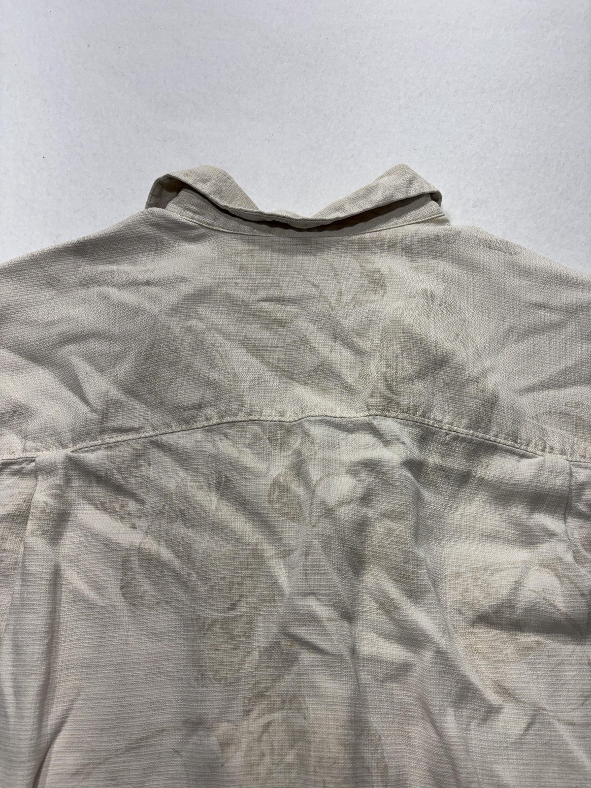 Tommy Bahama Shirt Mens Medium Beige Floral Silk Short Sleeve Button Up Tropical