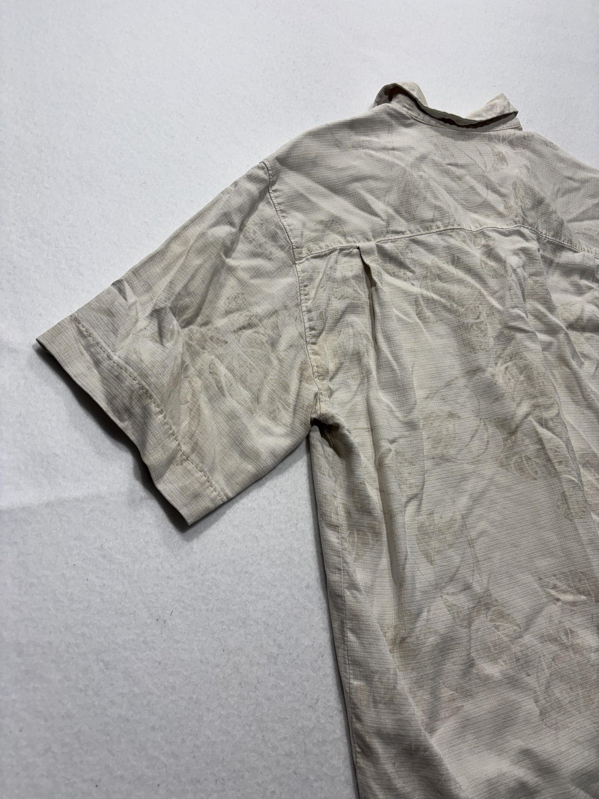 Tommy Bahama Shirt Mens Medium Beige Floral Silk Short Sleeve Button Up Tropical