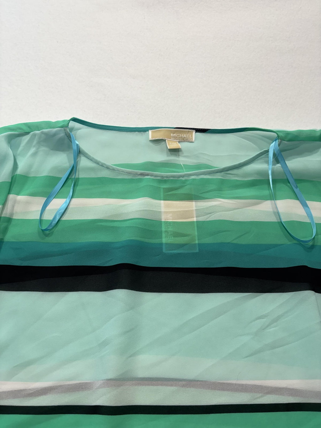 MICHAEL Michael Kors Blouse Womens S/M Blue Stripe Boat Neck Sheer Tunic Top