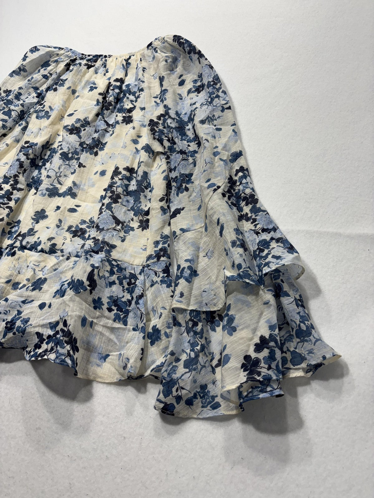 Maeve Blouse Womens XS Blue Floral Ruffle Bell Sleeve Peasant Boho Top