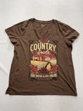 Maurices Shirt Womens XXL Brown Country Roads Graphic V Neck Tee Western Casual