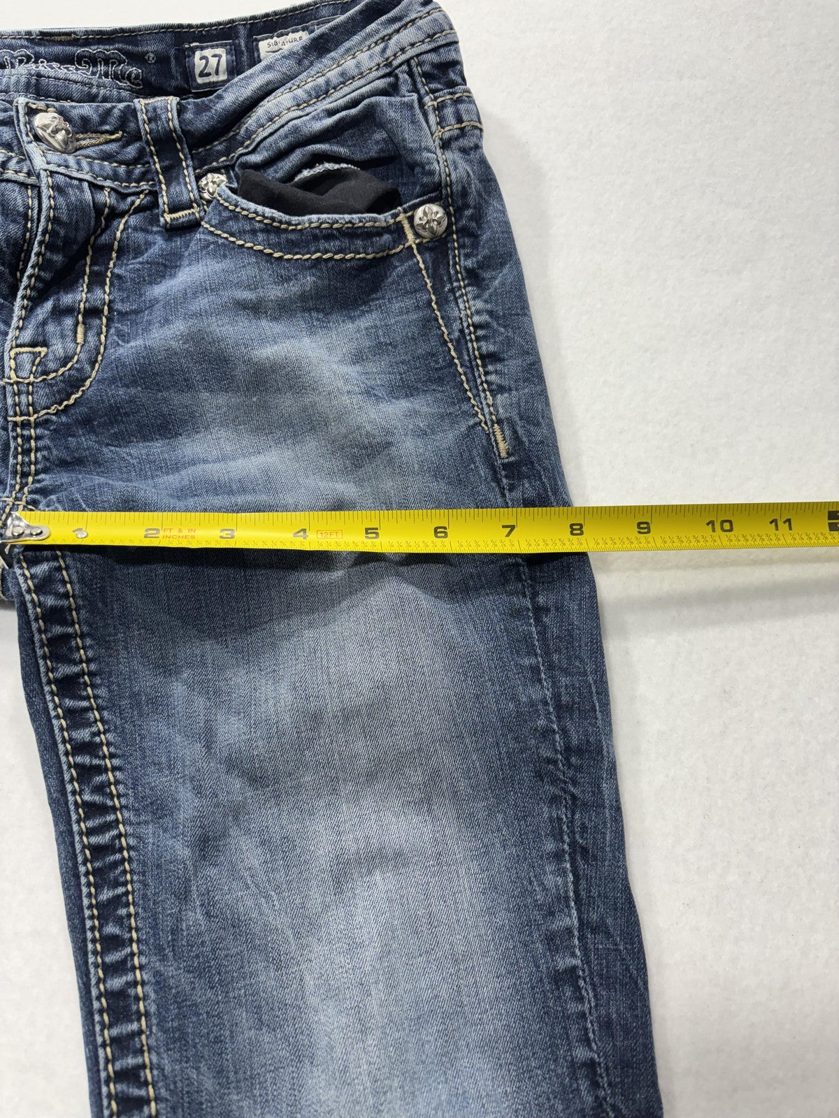 Miss Me Jeans Womens 27 Blue Signature Bootcut Low Rise Embellished 28x33
