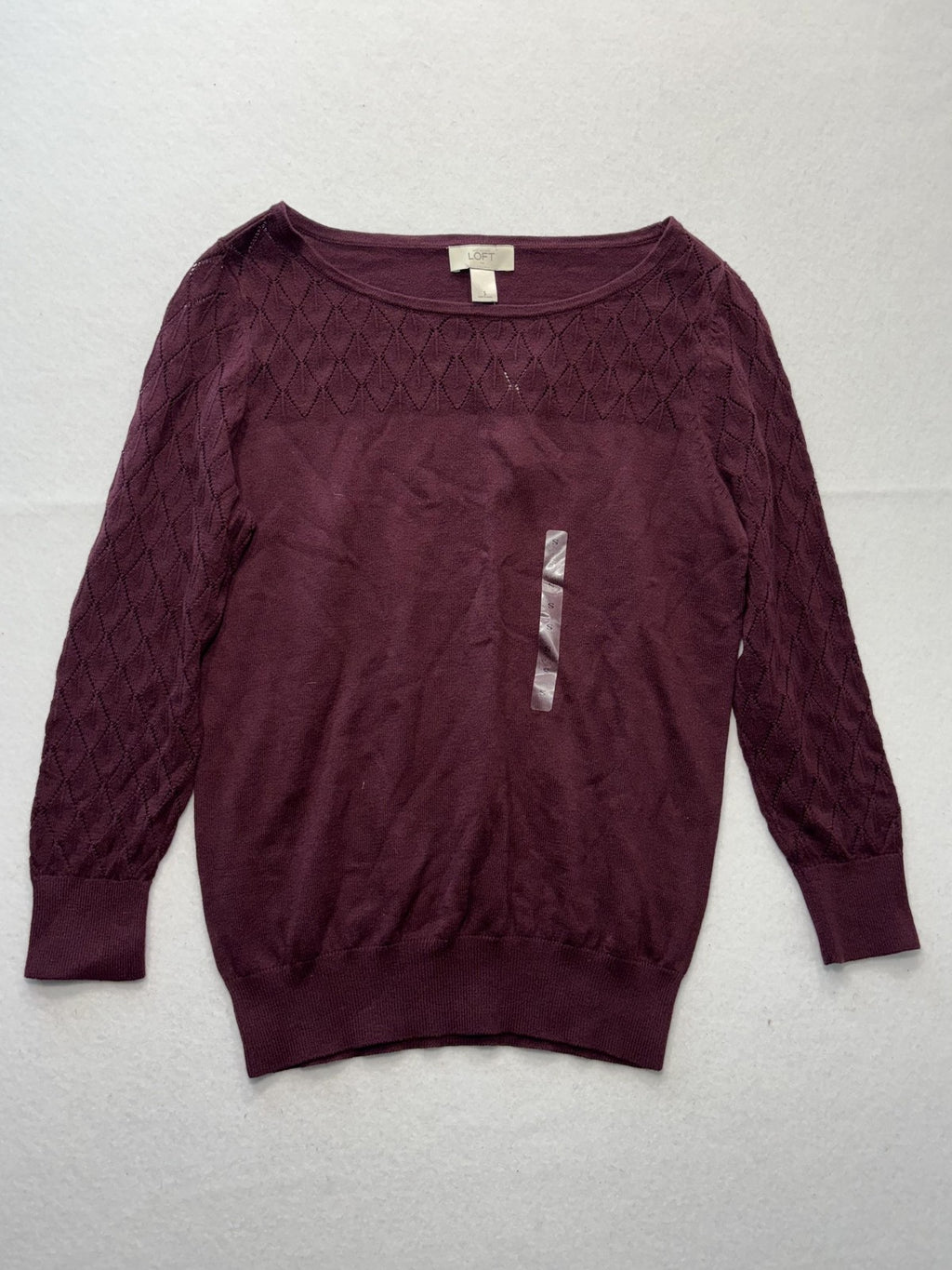 LOFT Sweater Womens Small Purple Boat Neck Diamond Knit Sleeve Pullover Top