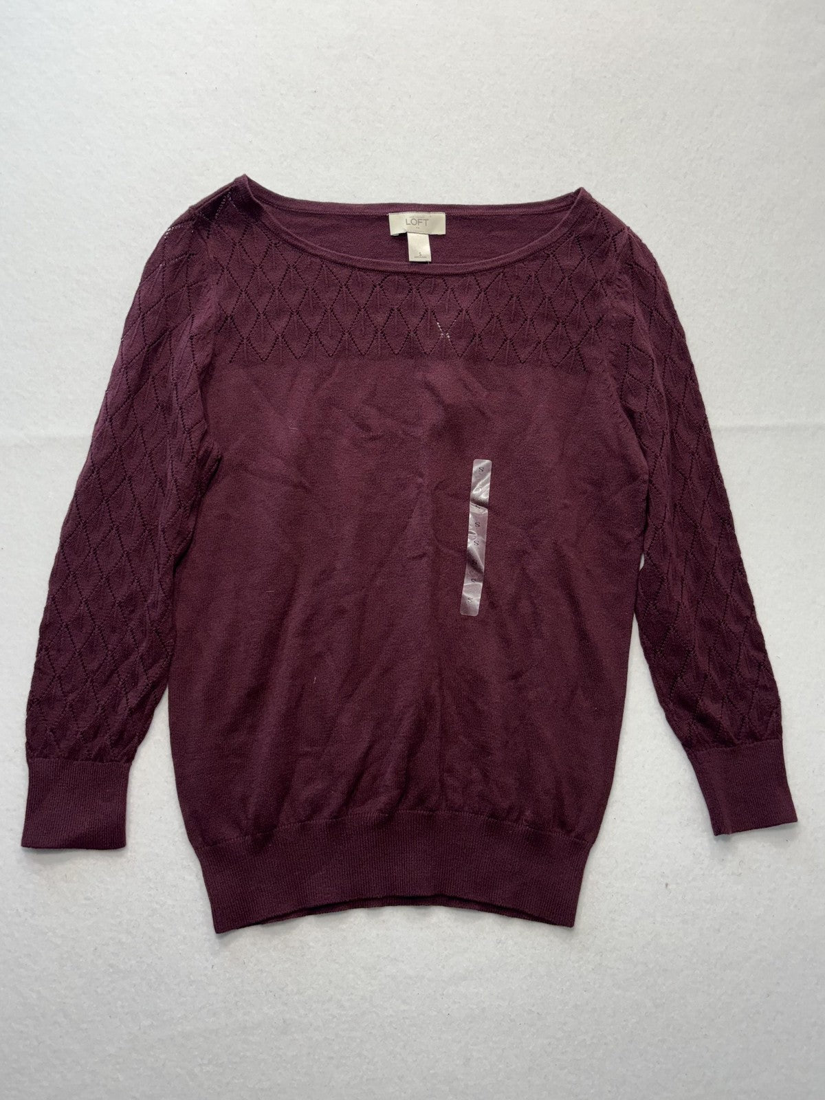 LOFT Sweater Womens Small Purple Boat Neck Diamond Knit Sleeve Pullover Top